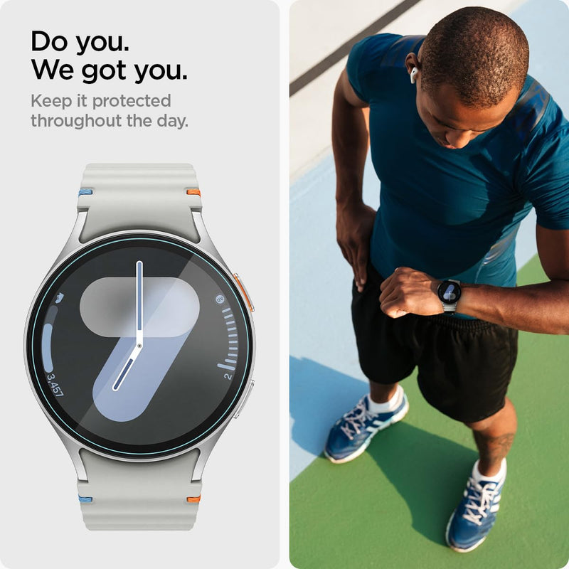 Spigen Tempered Glass Screen Protector [GlasTR EZ FIT] and Rugged Band Designed for Samsung Galaxy Watch 7 44mm