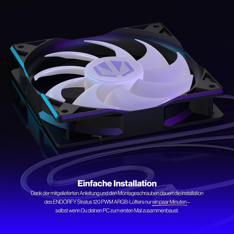 ENDORFY Stratus 120 PWM ARGB PC Case Fan, 120mm ARGB, Optional Automatic Fan Stop, Large RPM Range with PWM Control, High Flow Constraints Performance, EY4A008