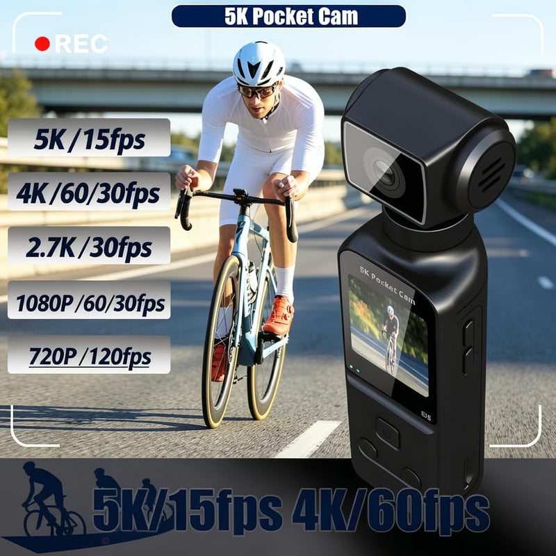 5K Vlogging Camera, Portable Live Streaming Camera, 270 Rotating Video Camera with 1.33 Inch CMOS, Anti-Shake, Suitable for Video Blogging, Daily Recording & Live Broadcast