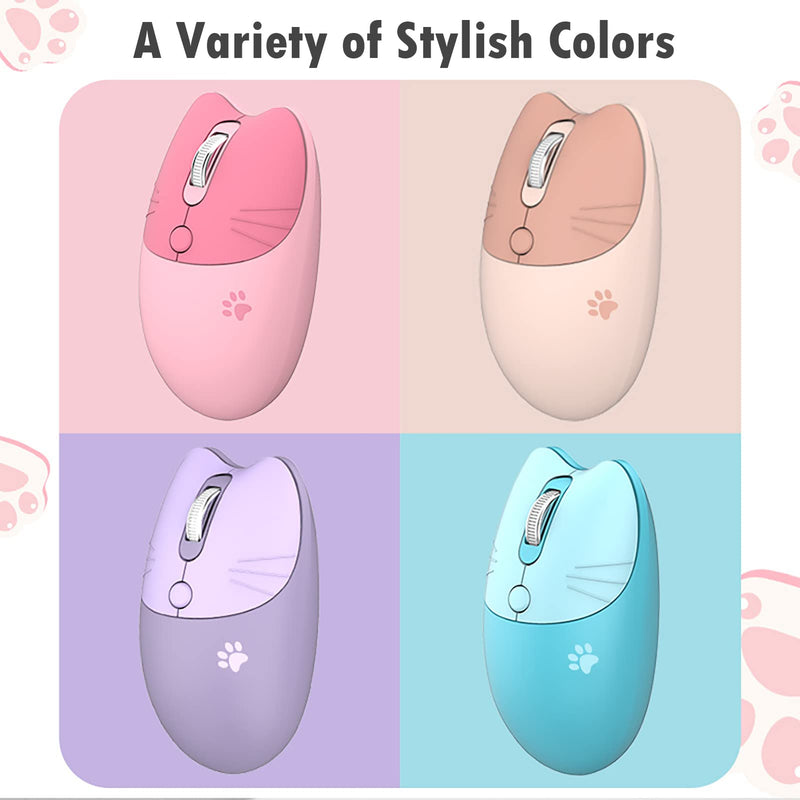 Cute Cat Wireless Mouse, Silent Mouse, 2.4G Wireless Mice, Candy Colors, Kawaii Mouse for Girls and Kids (Purple) Purple