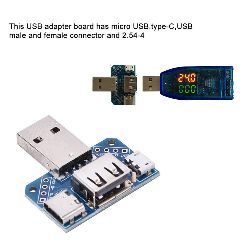 5pcs USB Adapters, Male to Female USB Connector DIP Adapter Branch Board 2.54mm 4P Micro Type-C Connector Converter
