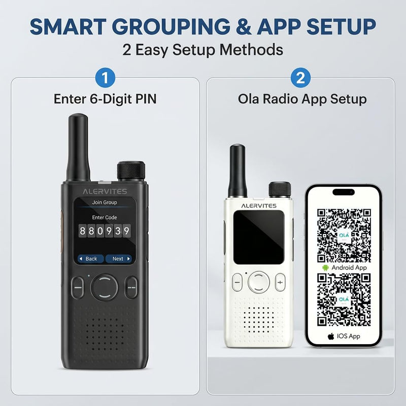 POC-AT1 4G/5G Network Radio, [White/Black] Global Range Walkie Talkie with Screen, Type-C Fast Charging, No Distance Limit PoC Radio for Hotels, Security, Road Trips Gray