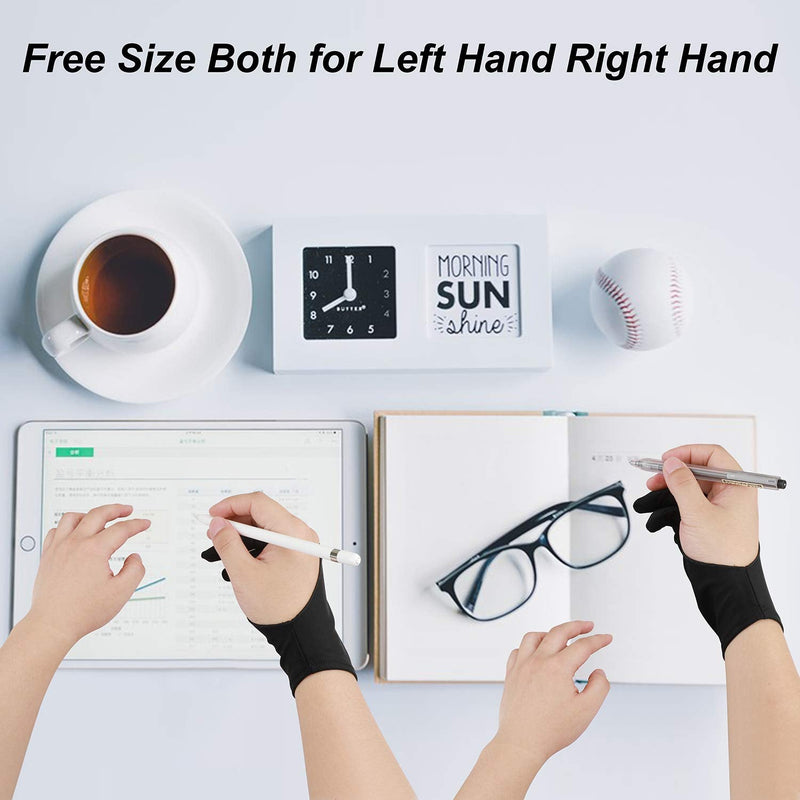 Artist Drawing Tablet Gloves Two Finger Graphics Painting Glove Free Size Creative Both Right and Left Hand 4 Pack Black Blue M