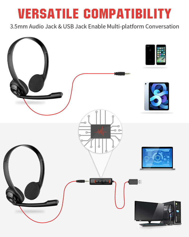 NUBWO USB Headset with Microphone for Laptop PC, headphones with Noise Cancelling Microphone for Computer, On-Ear Wired Office Call Center Headset for Boom Skype Webinars, In-line Control, Lightweight 1 Unit