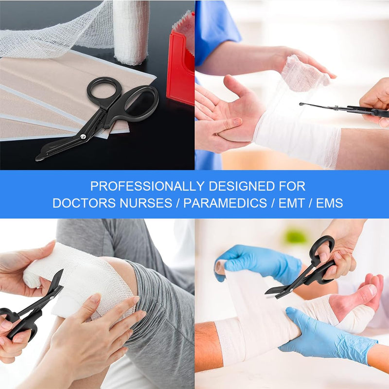 XOUDKE Medical Bandage Scissors, Medical Scissors, EMT and Trauma Scissors, Stainless Steel Bandage Scissors, 15 cm, Bent Stealth Black for Nurses, Medical Students, Emergency Room