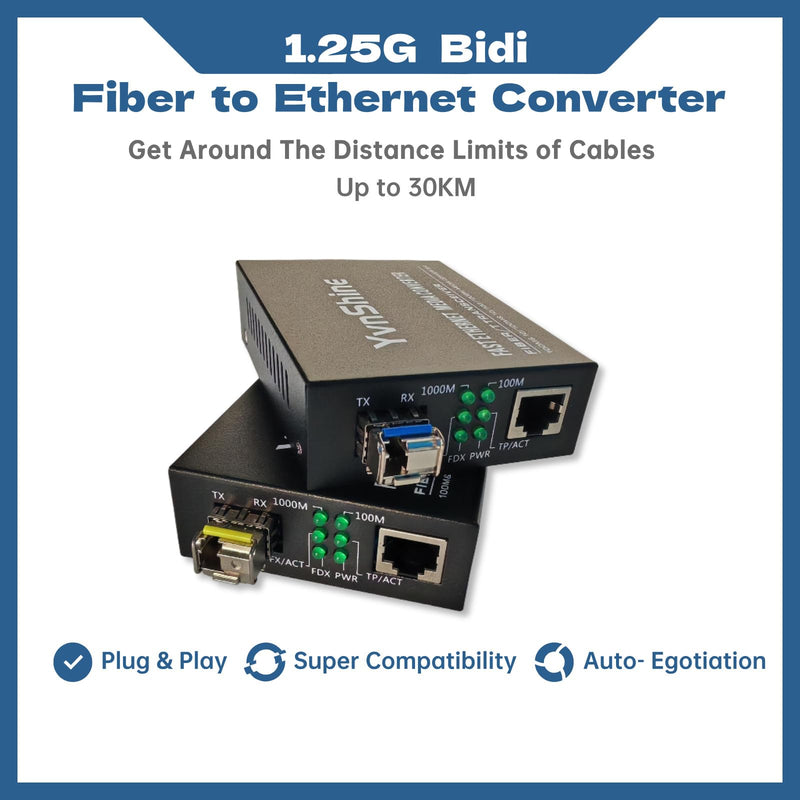 1 Pair Gigabit Media Converter SFP to RJ45 Kit | Single Mode LC BiDi WDM 1310/1550nm up to 20km | 10/100/1000Mbps Auto Ethernet, Plug & Play Fiber Optic Extender for CCTV, LAN & Home Network Black 1 Pair Single mode Single LC 20KM