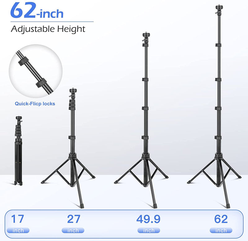 SENSYNE 62" Phone Tripod & Selfie Stick, Extendable Cell Phone Tripod Stand with Wireless Remote and Phone Holder, Compatible with iPhone Android Phone, Camera 62in Black