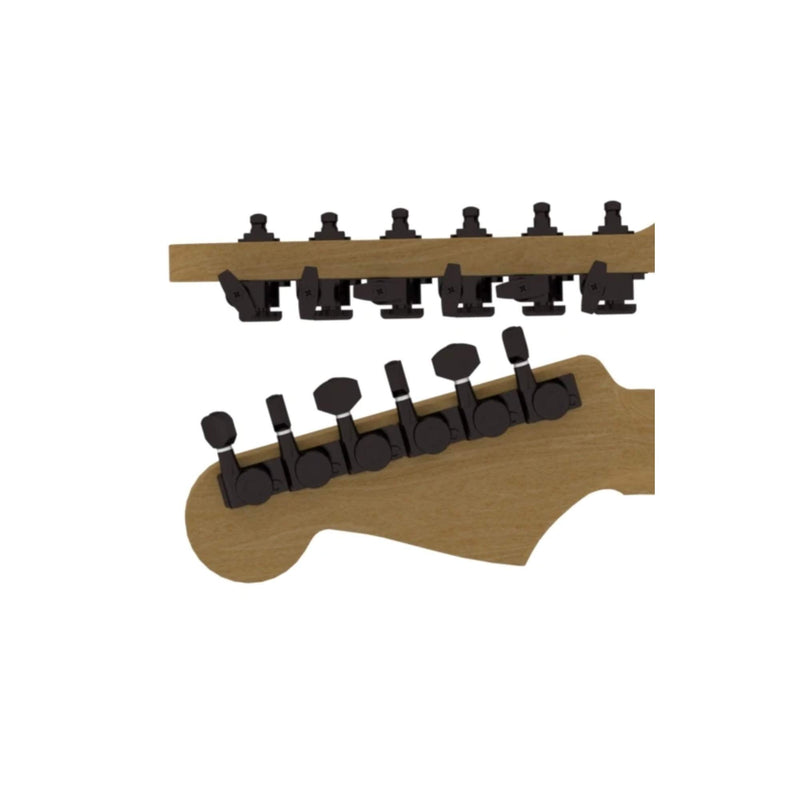 Hipshot Grip-Lock Vintage 6 Inline Bass Side Staggered Closed 8.5mm Tuners with Universal Mounting Plate, Black