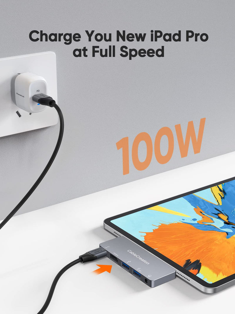 iPad Pro USB C Hub, CableCreation 5 in 1 USB C iPad Pro Adapter with 4K HDMI, USB-C 100W PD Charging 5Gbps USB 3.0, 3.5mm Audio Jack Multiport Adapter for New iPad Pro iPad Air MacBook Pro