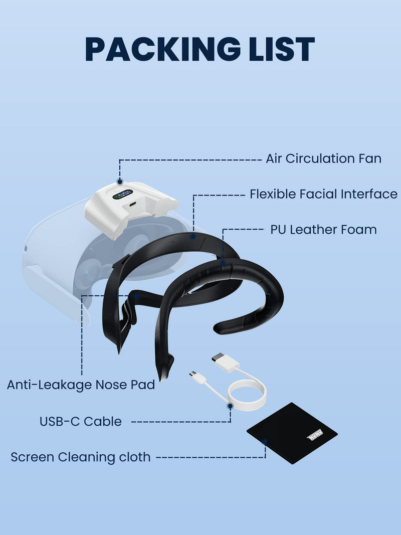 VR Fan for Oculus Quest 2,Anti-fogging Accelerated Air Flow Cooling Fan with Facial Interface,Sweat-Proof Face Cover,VR Accessories for Quest 2,for Fitness,Workout & Intense VR Games,White