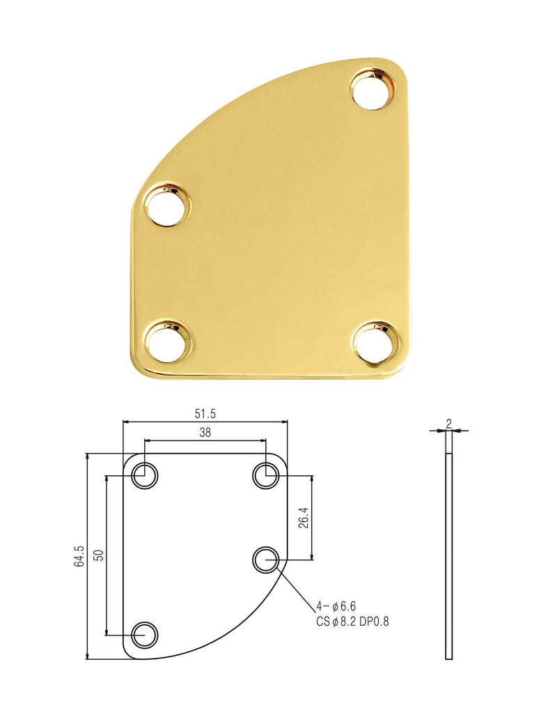 Metallor Electric Guitar Neck Plate Curved Cutaway Semi Round Neck Joint Back Mounting Plate for Stratocaster Telecaster Style Electric Guitar Bass Parts Replacement 4 Holes with Screws Gold. Gold-1