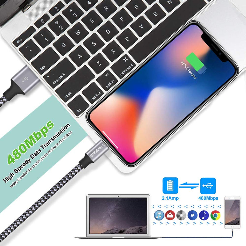 iPhone Charger, YUNSONG 3Pack 6FT Nylon Braided Lightning Cable Fast Charging High Speed Data Sync USB Cord Compatible with iPhone 13 12 11 Pro Max XS XR X 8 7 6S 6 Plus SE 5S Grey