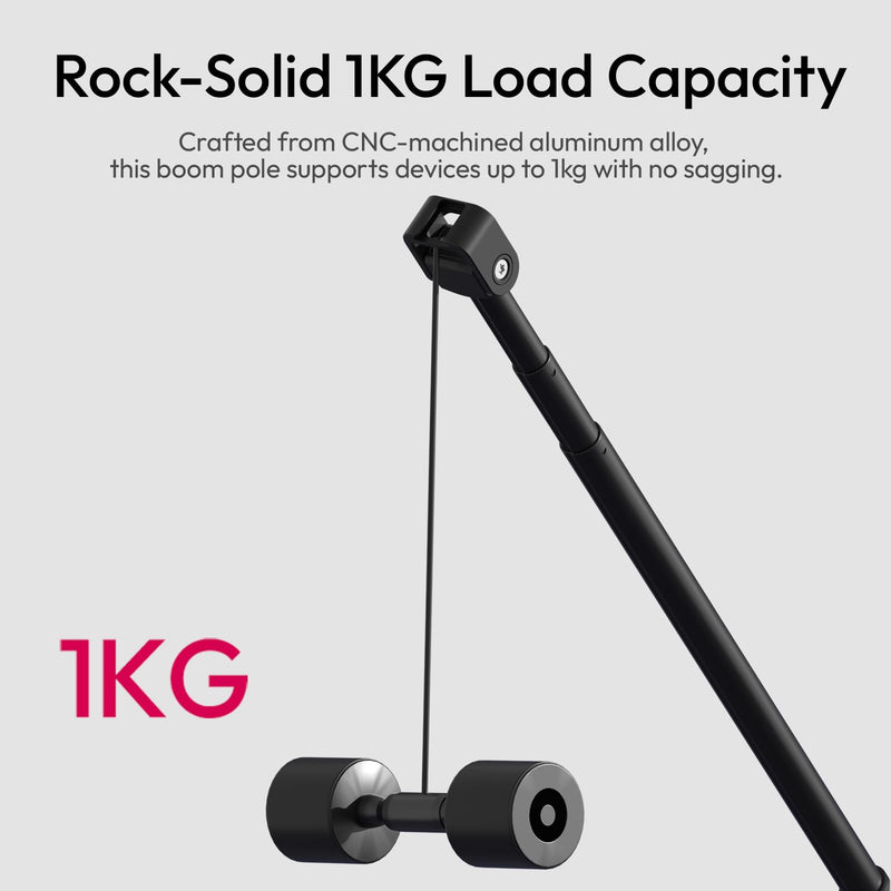 ULANZI ZJ08 Extendable Cold Shoe Mic Arm Pole with Built-in 3.5mm Audio Cable, 3 Section Aluminum Microphone Boom Pole for Cold Shoe Microphones, Angle Length Adjustable, 1KG Max Load