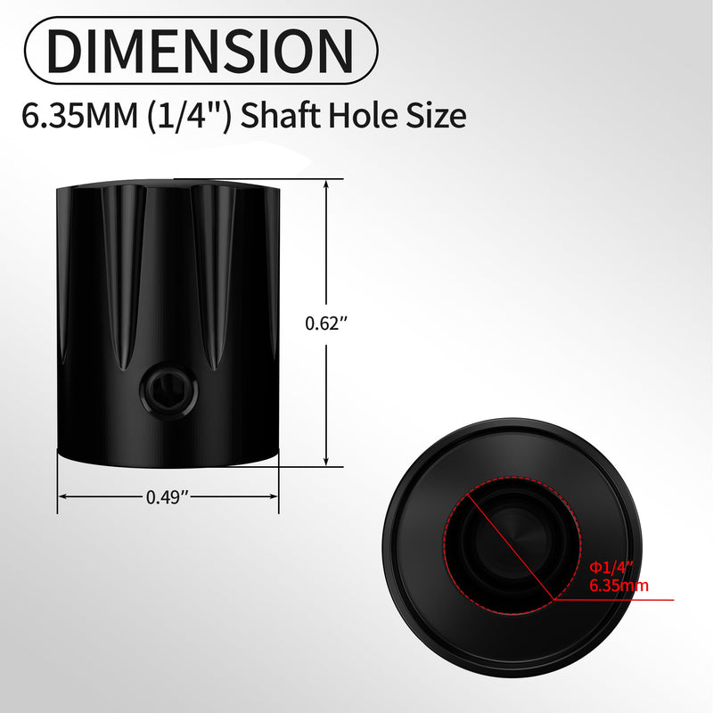 DaierTek Guitar Pedal Knob Metal 6.35MM Potentiometer Knob 1/4 Shaft Control Knob Black Aluminum Apilifier Knob with Set Screw for Effect Pedal AMP Replacement -6pcs