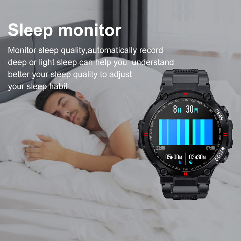 1.28" IPS Tactical Smart Watch for Men Activity Fitness Tracker with 400mAH Large Battery Outdoor Bluetooth Call Heart Rate Sleep Monitor Pedometer IP68 Waterproof Sport Watch for Android iOS k22-Army green