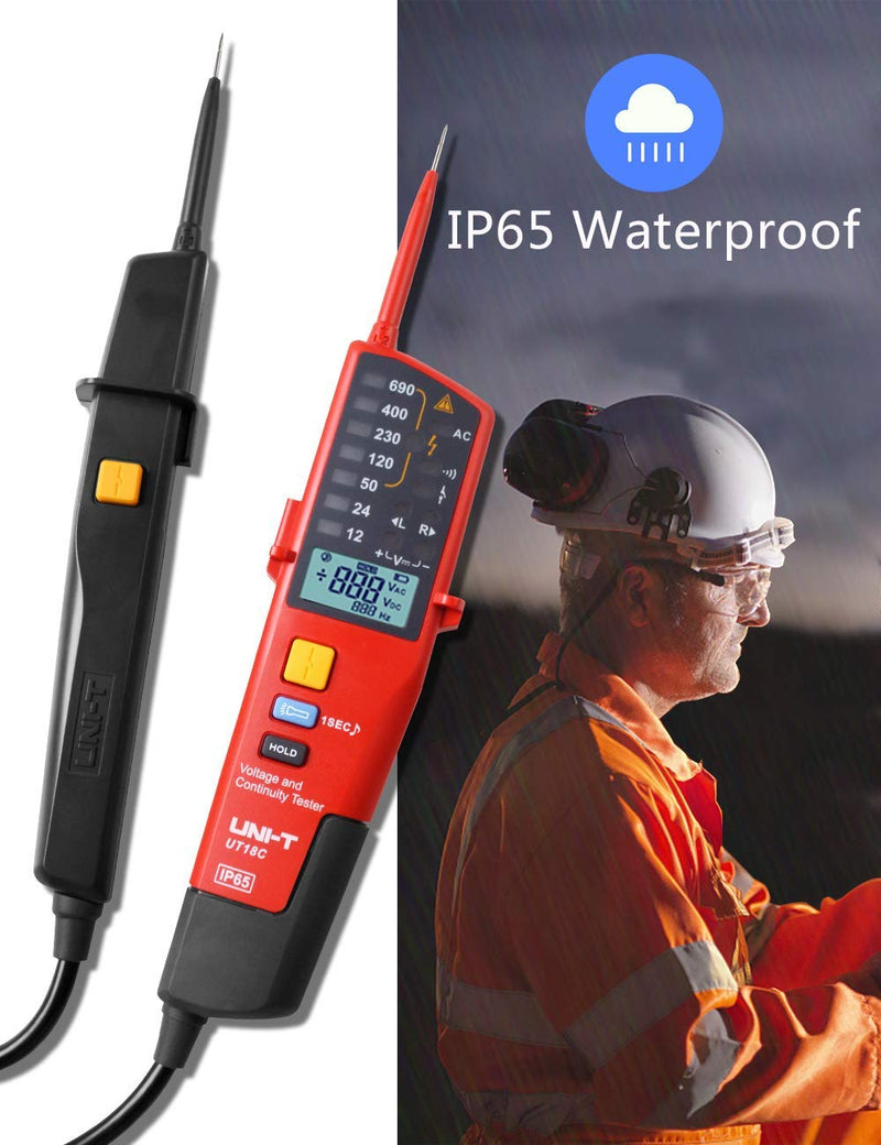 Voltage Tester UNI-T Multifunction Waterproof Digital Voltage Meter Voltmeter Voltage Tester 12V~690V AC/DC Automatic Range LCD Display UT18C