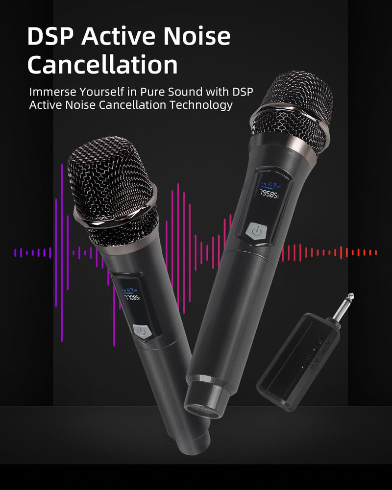 [AUSTRALIA] - Unitrile for Sing, Play, and Activities, 2.4GHz Hi-Rise Wind with Rechargeable Receiver, 200 Feet Gold Mist 2 Pieces for Karaoke, Pa System (Black) Black 