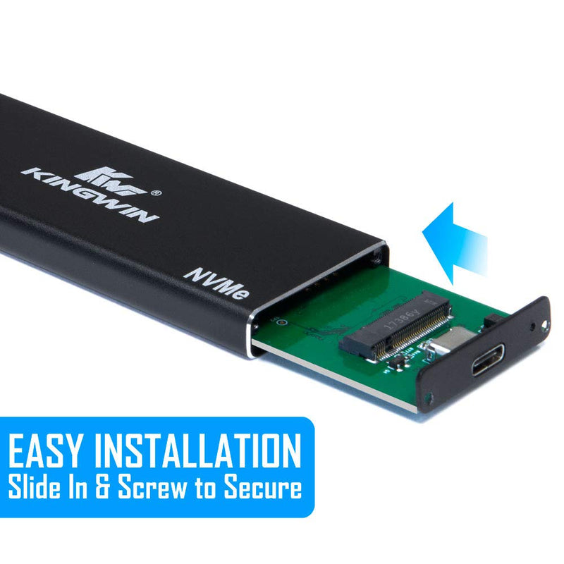 Kingwin M.2 SSD NVMe External Enclosure, 10Gbps USB 3.1 Gen 2 M-Key to USB C Solid State Drive Adapter, PCIe USB 3.0 USB C Cables, Fit Size 2230/2242/2260/2280, Aluminum, KM-U3NGFF-NVE