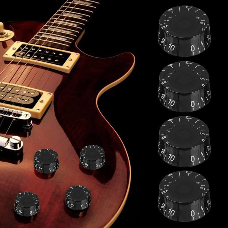 4pcs Electric Guitar Knobs Black Speed Volume Tone Control Knob for Les Paul Style Electric Guitar Parts Replacement (Black-White Word) Black-White Word