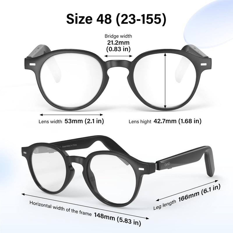 GetD AI Smart Glasses, Photochromic Lenses, Bluetooth Translation Glasses | AI Sunglasses for Women Men, Real Time Translation, Bluetooth Open Earbuds, 11H Playtime, UV Protection, IPX4 Waterproof Standard,Transparent Black/Photochromic Lenses