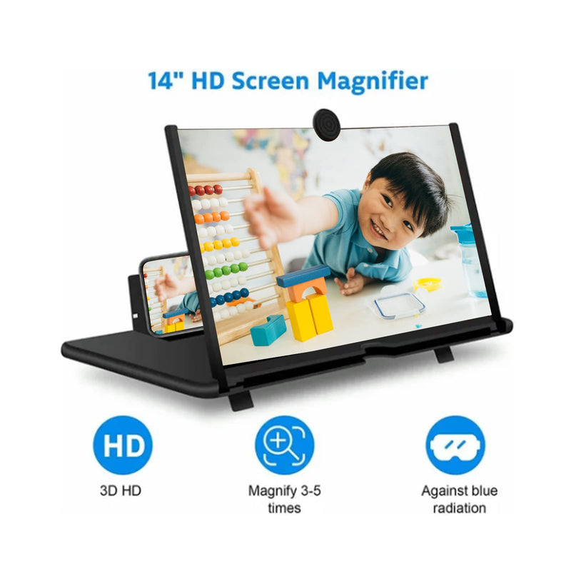 Generic 14in Cell Phone Screen Amplifier, 3X to 4X Magnification HD Foldable Portable with Blue Light Protection and Phone Holder, for Movie Watching Office Travel