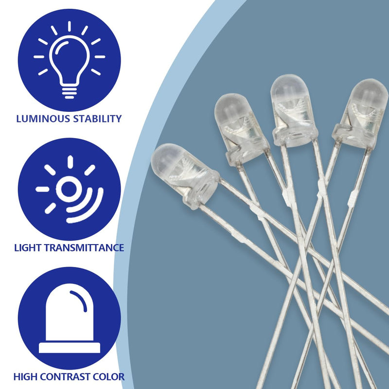 Innfeeltech 100 x 3 mm White LED Diode Lights DC 2.7 V ~ 3.4 V 20 mA 3 mm Electronic Emitting Components Light Emitting Diodes LEDs Bulb 3mm