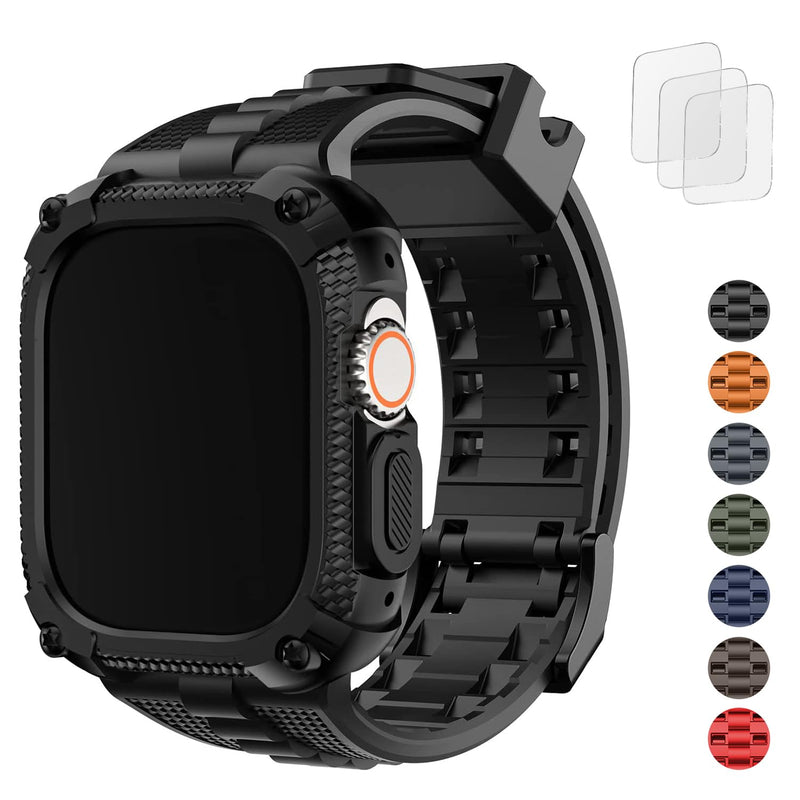 Fullmosa Compatible Silicone Apple Watch Band with Case 49mm Black & Compatible Metal Apple Watch Band with Case 49mm,Black