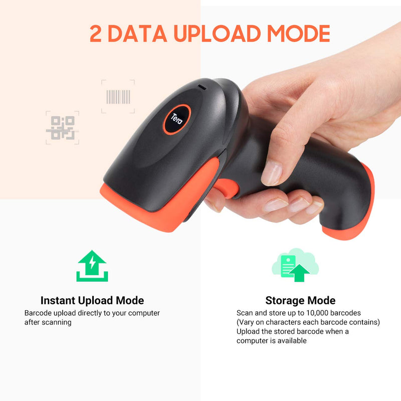 Tera Pro Wireless 2D QR Barcode Scanner 3 in 1 Bluetooth & 2.4GHz Wireless & USB Wired Connection Connect Smart Phone Tablet PC Image Bar Code Reader with Vibration Alert Model HW0002-O 2D no stand
