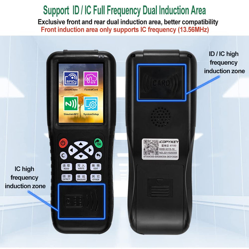 Multi Frequencies RFID Reader Writer Duplicator, RFID Smart Card Programmer, Access Control Card Decoder, with Writable Key Fobs Cards, Free Software, Only Work for Access Control Cards