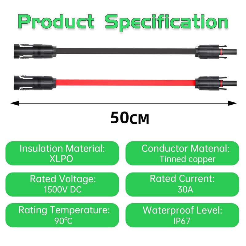 MXRPV Pack of 2 Solar Panel Flat Cable 4 mm², 100 cm Solar Cable Window Feed-Through Flexible PV Flat Cable for Balcony Power Station and Solar Power Station 100cm-2 Stück