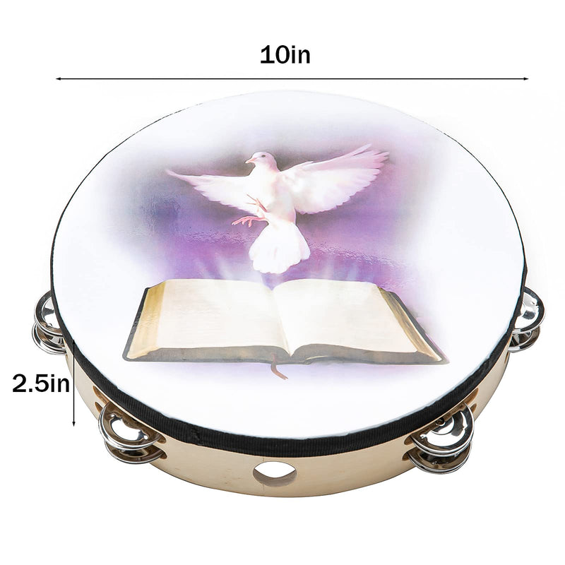 [AUSTRALIA] - Tambourine 10 inch Dove Bible Double Row Jingle Tambourine for Adults,Handbell Clap Drum Tambourine for Pray Church Party Musical Instrument (10 inch Dove) 
