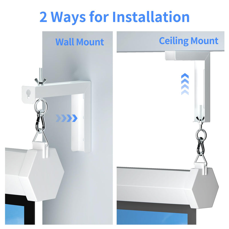 Universal Projector Screen Wall Mount L-Brackets Hanging Ceiling Mount, 6 inch Adjustable Extension with Hook for Home Projector and Movie Screens, Hold up to 66 lbs, White PRL003W