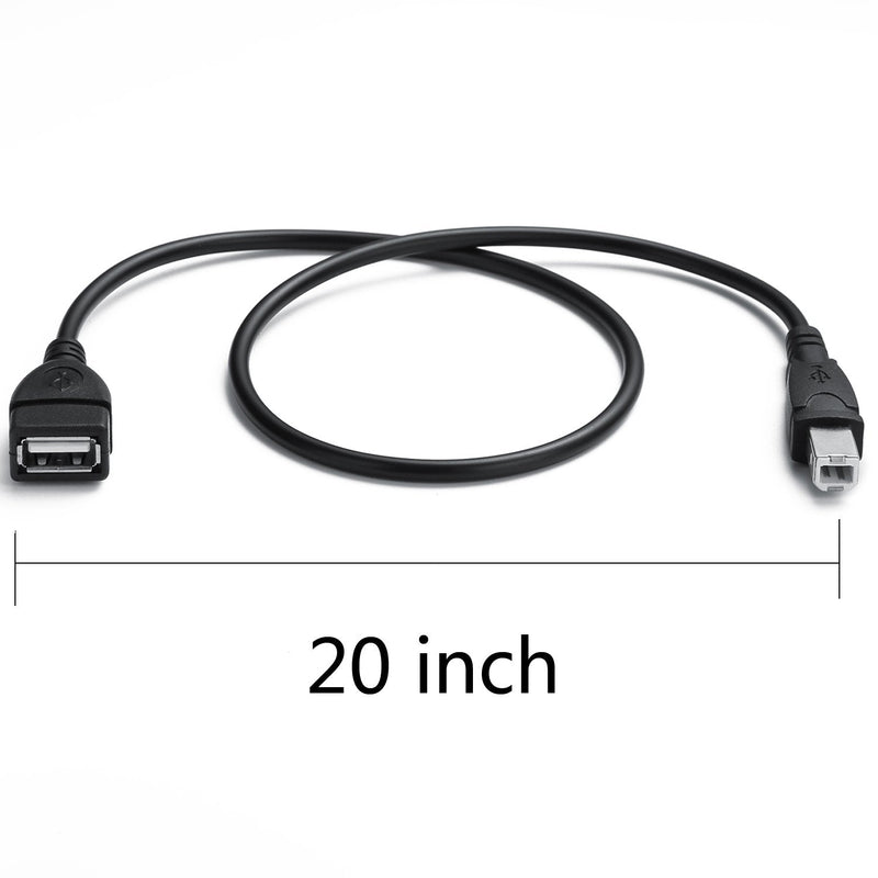 2 Pack USB 2.0 Cable A Female to USB B Male Cable for Printer Extender Connection Cables USB_A/F-USB_B/M Adapter (USB_A-USB_B Cables Black)