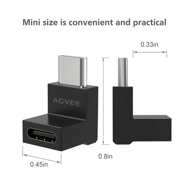 AGVEE [ 4 Pack] 90 Degree Right Angled USB-C Male to USB-C Female Adapter (Type-C 3.2 Gen 2) Video 10G Data Converter, Black