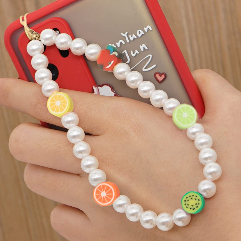 Taouzi 6PCS Beaded Phone Lanyard Wrist Strap Face Beaded Phone Charm Fruit Star Pearl Rainbow Color Beaded Phone Chain Strap for Women Girls Style6-1