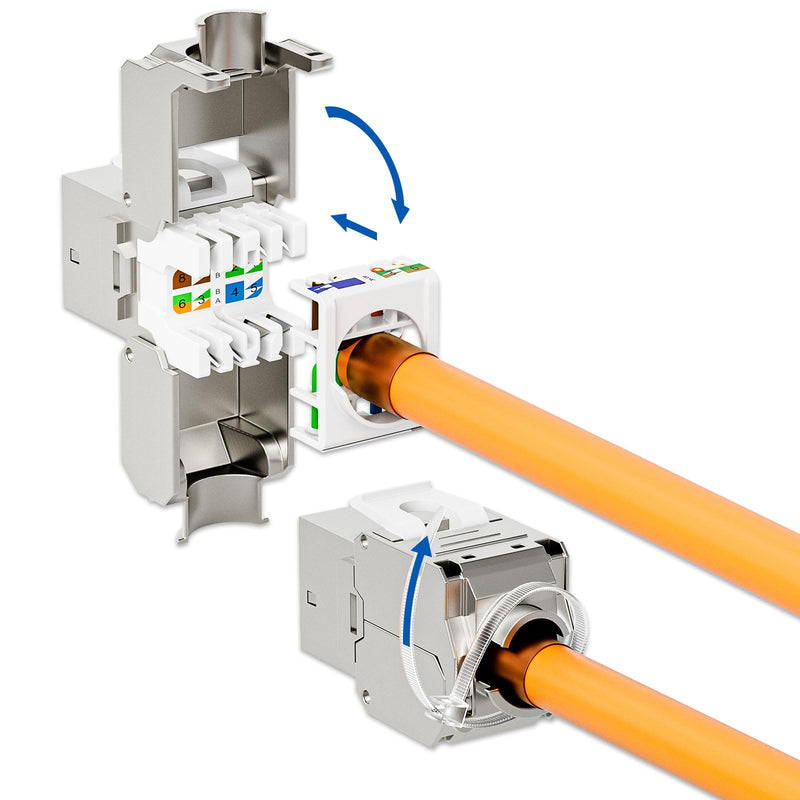FGB 10Gbps 2x CAT 7 Keystone Jack Module with 1x 2-Port DIN Rail Adapter - Tool-Free LSA - Metal STP Shielding RJ45 Socket Snap-in Mounting for 35 mm DIN Rails - Ethernet LAN Network Switch 2 port-2x keystone + 1x holder