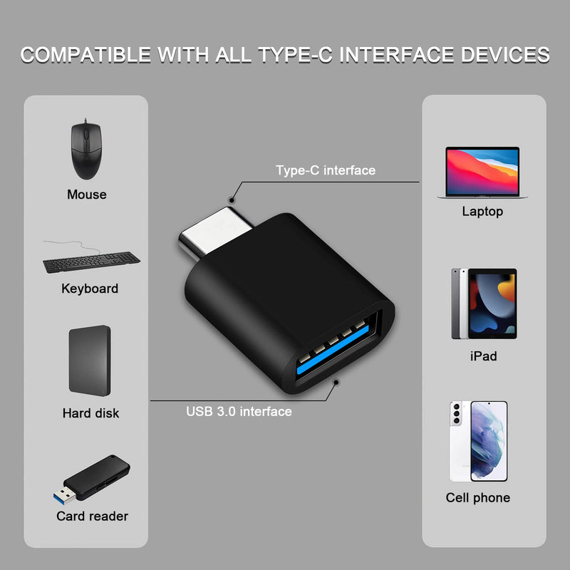 USB C to USB Adapter, Type C Thunderbolt 4 OTG Converter,USB C Male to USB 3.0 Female Adapter(3 Pack) for Apple MacBook Pro,Mac Book,iPad,Samsung Galaxy S20-S23 and More(Black) USB C to USB 3PCS (Black)