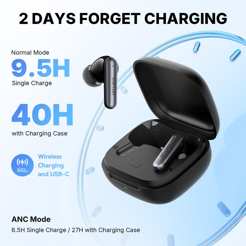 EarFun Air Pro 4i Noise Cancelling Wireless Earbuds, Hi-Res, LDAC, 6 Mics | 6 Mics AI ENC Clear Call, 40H Playtime, Multipoint Connection, Surround Sound, Bluetooth 5.4 Earbuds, Wireless Charging Black