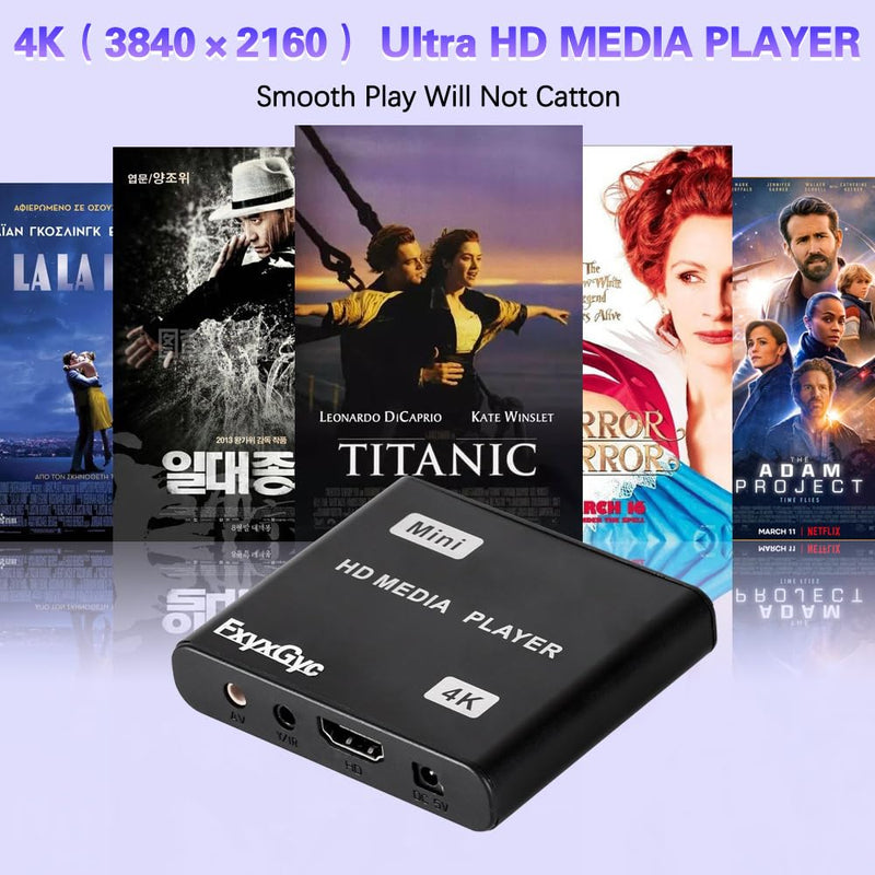 [AUSTRALIA] - HDMI Media Player, 4K Ultra HD Digital Media Player, Supports USB Drive, SD Card, 4K@30Hz Output,H.265/H.264/AVC Decoding MP4/MKV/MP3/TS/Rmvb/Mov/JPG for Advertising Playback Multimedia TV Playback. Deep black 