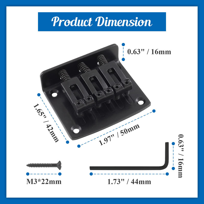 Black Adjustable 3 String Guitar Bridge, Metal Fixed Top Load Guitar Tailpiece Guitar Fixed Bridge Hardtail Saddle Bridge Guitar Parts for 3 String Guitar