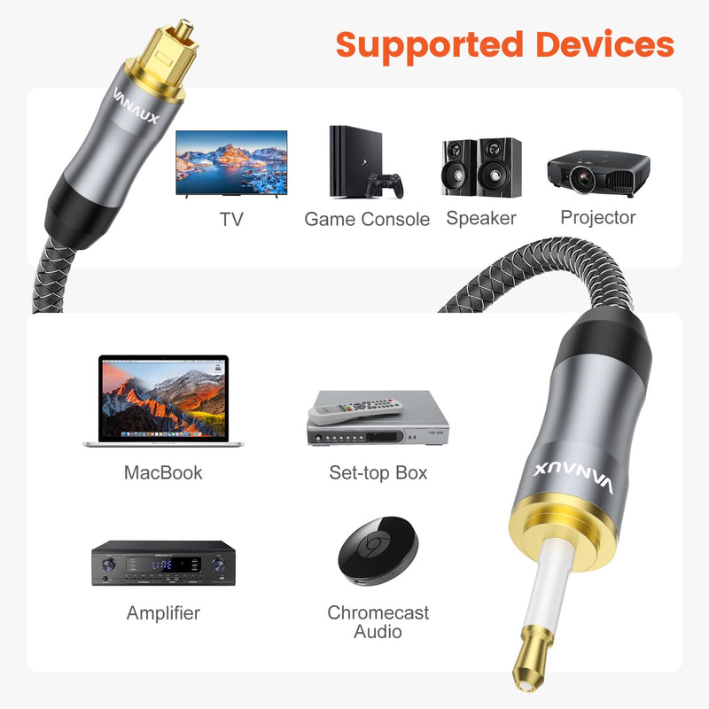 [AUSTRALIA] - VANAUX Toslink to Mini Toslink Digital Optical Cable,S/PDIF Fiber Optic Audio Cable,24K Gold Plated for TV,Soundbars,Stereo Systems【Not A 3.5mm Auxiliary Plug】(20ft/6m) Mini Toslink to Toslink 20 ft 