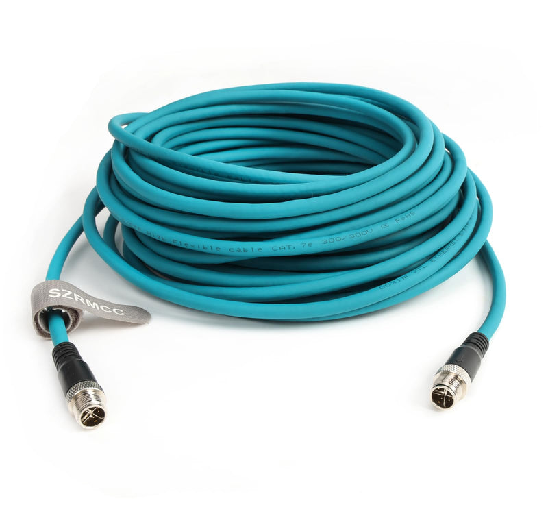 SZRMCC M12 X-Code 8pin Male to 8pin Male with Locking Ethernet Cable High Flexiable Shielded Gigabit Waterproof Network Cable for Basler Cognex Industrial Camera (Blue,5m) Blue 5m