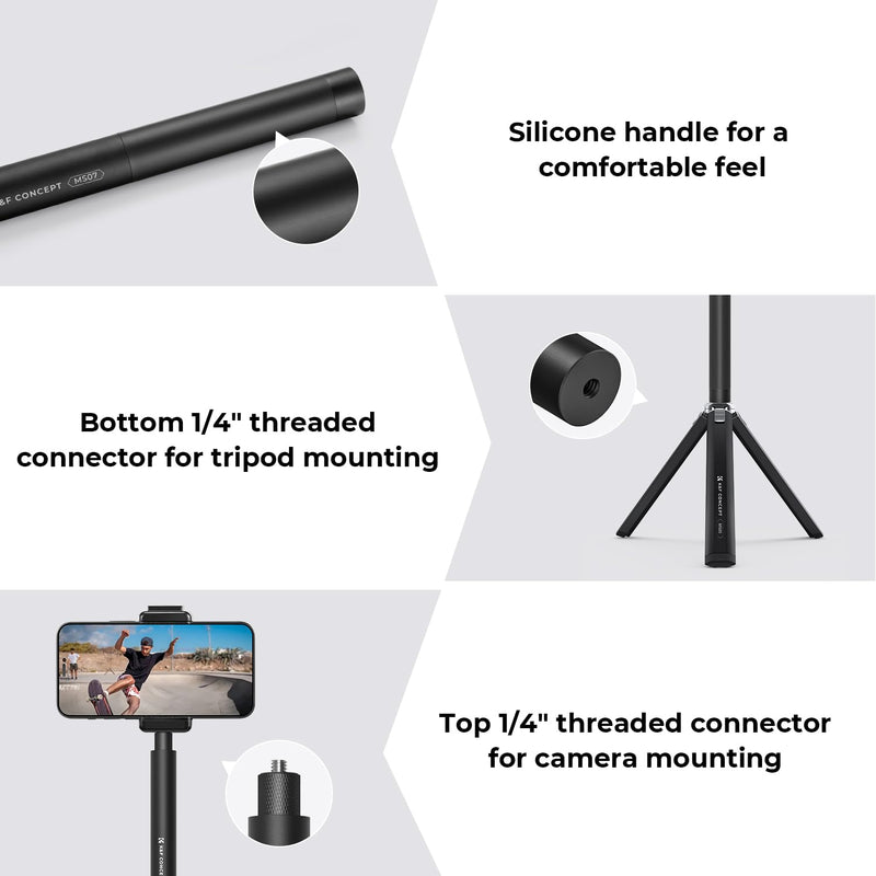 K&F Concept 60 inch Invisible Selfie Stick, Extension Pole compatiable with Insta360 Sports Camera, GoPro, DJI Action, 1/4" Extended Monopod Pole with GoPro Adapter