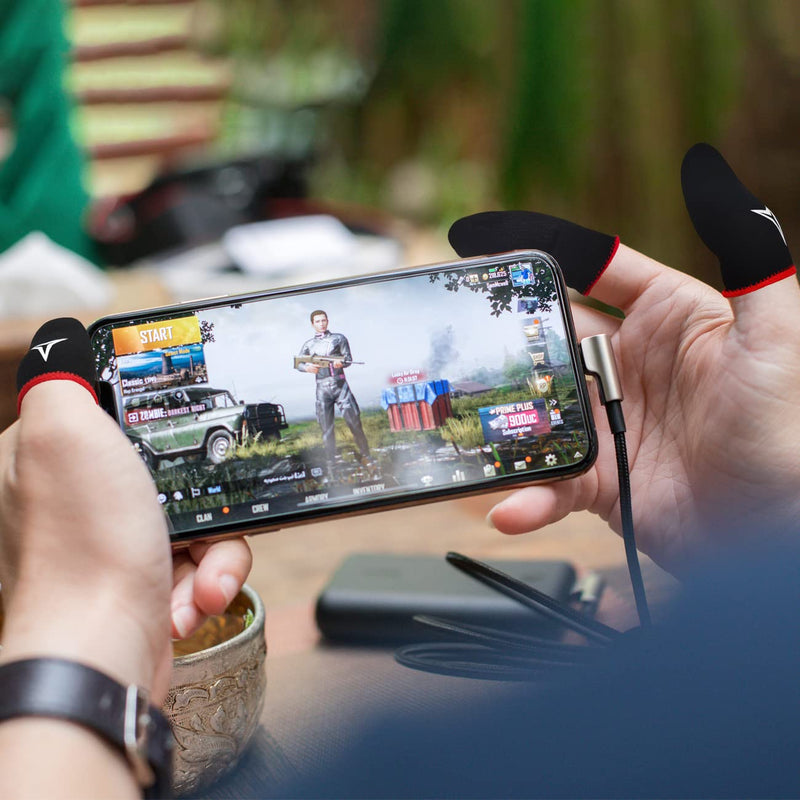 6 Pack Mobile Phone Gaming Finger Sleeves, Nuozme Finger Sleeves Compatible with All Touchscreen Devices, 0.15mm Superconducting Nanofibers, Smooth Feel, Anti-Sweat, Extremely Thin, Red Edge Red Edge (6 PCS )