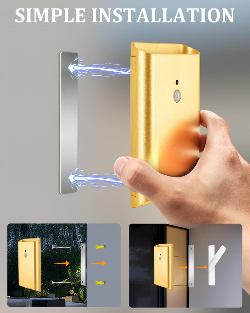 [AUSTRALIA] - Wireless Adhesive Motion Sensor Wall Light with Remote, 6000mAh Battery Operated 300LM 3CCT Dimmable & Timer - Cordless Wall Sconce for Stair Hallway Bedroom Closet Gold for Renters Elderly Pet Owners 2-Pack Gold Motion Sensor Wall Sconces 