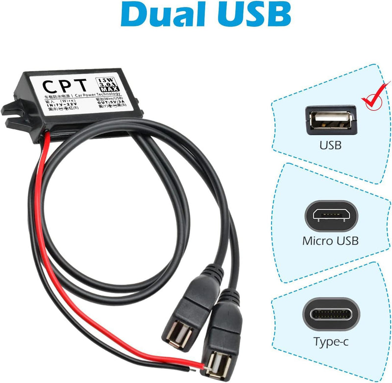 [AUSTRALIA] - Heemol 12V to USB, 12V to 5V USB Adapter, Buck Converter Module 3A 15W DC to DC Car Power Converter Adapter (Dual USB) 1 Items 