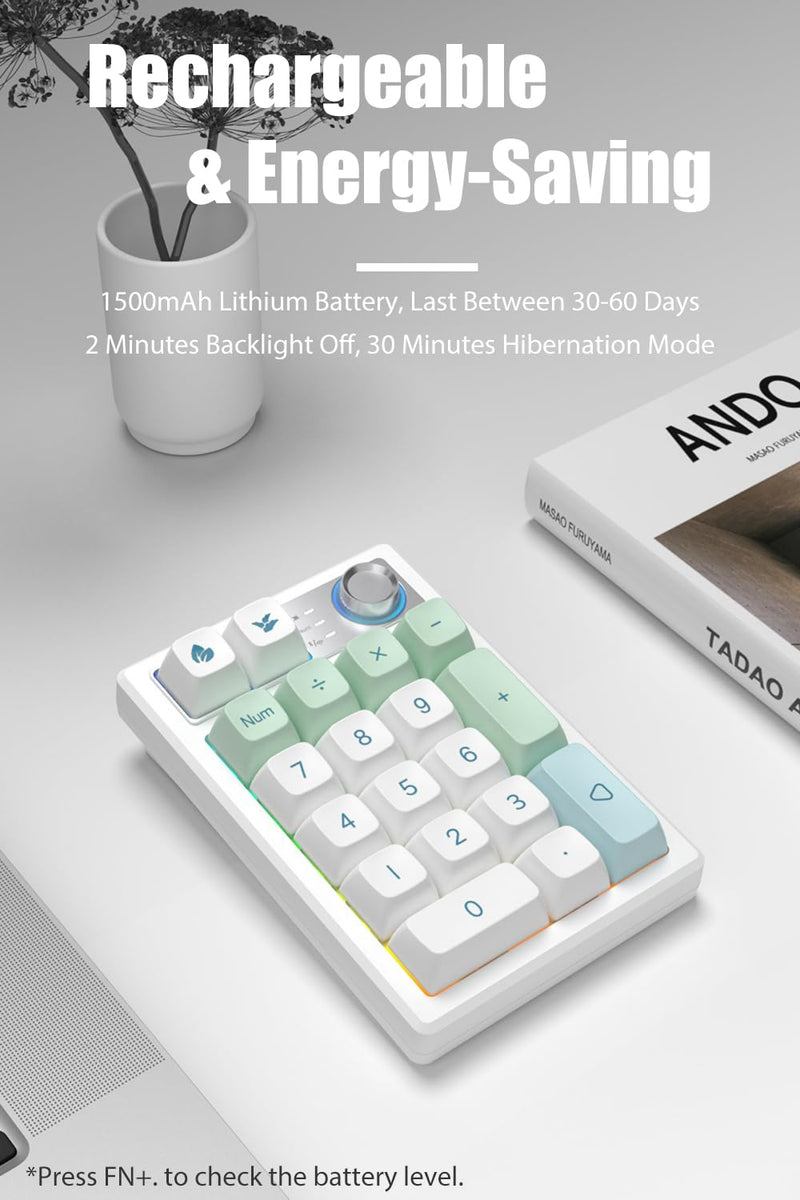 Gasket Creamy Mechanical Numpad Programmable Keypad RGB LED Backlit | Wireless 2.4G/Bluetooth 5.0/Wired USB-C Hot Swappable Macro Number Pad Rechargeable Numeric Keyboard Metal Knob for Win/Mac Mint