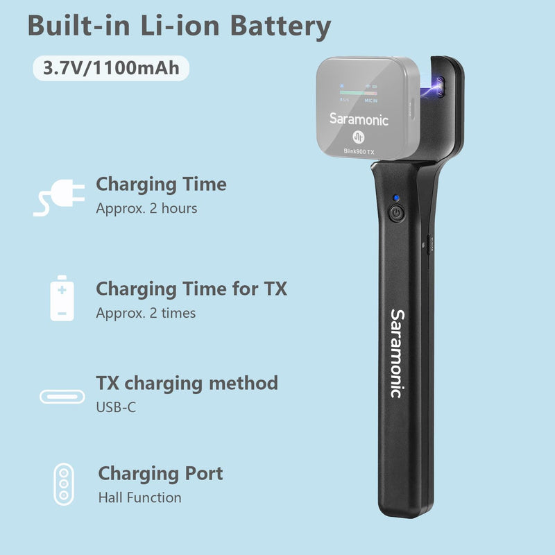 Saramonic Blink900 HM Handheld Microphone Holder for Blink900 TX Transmitter, USB Type-C, ABS Plastic and Metal, 1100mAh Battery, 2-Year Warranty HM.