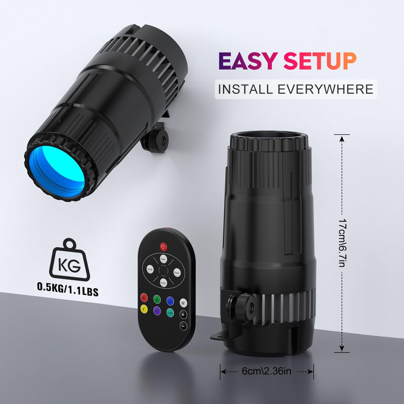 20W Pinspot Light with Remote,RGBWYP+Cyan LED Beam Spot Lights,Ultra Bright Mirror Disco Ball Spotlight Stage Light for DJ Disco Party Bar Club Show Wedding Children's Theater Black 1 Pack