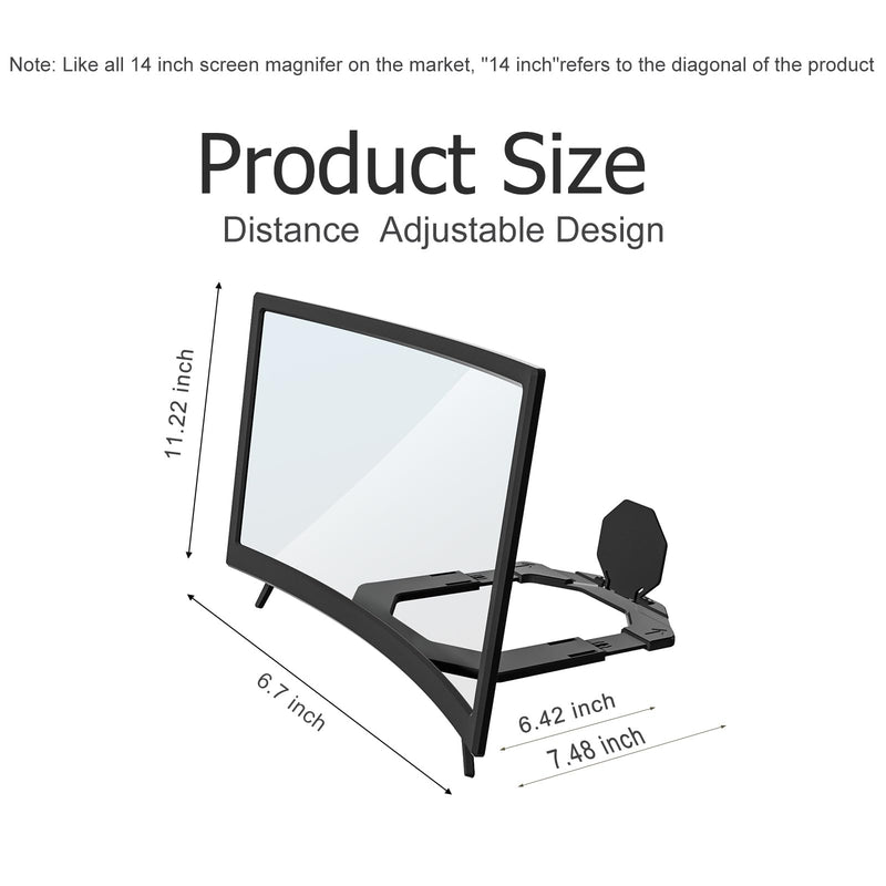 Screen Magnifier for Cell Phone, 14" Curved Phone Magnifying Screen Upgraded HD 3D Phone Screen Amplifier Phone Stand with Screen Enlarger Compatible with All Smartphones for Movies Videos 14 Inch